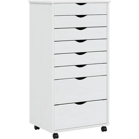 Armoire roulante avec tiroirs MOSS blanc bois de pin solide (1/5)