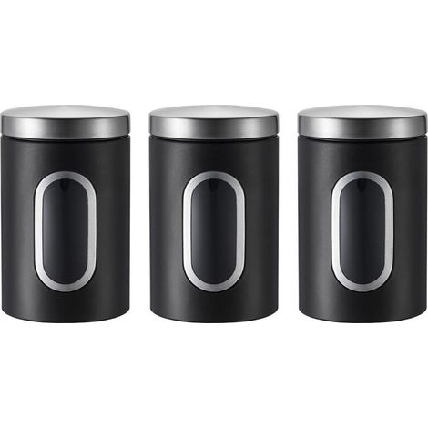Bocal, couvercle, fenêtre de visualisation,  pour café, farine, pâtes, boîte de stockage, métal, noir (1/3)