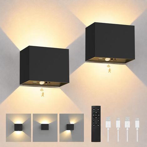 2 Pièces Applique Murale Rechargeable Détecteur Mouvement Télécommande, 3 Modes, Minuterie, Blanc Chaud, Lampe Murale Sans Fil pour Salon, Chambre à Coucher, Escalier, Couloir (1/5)