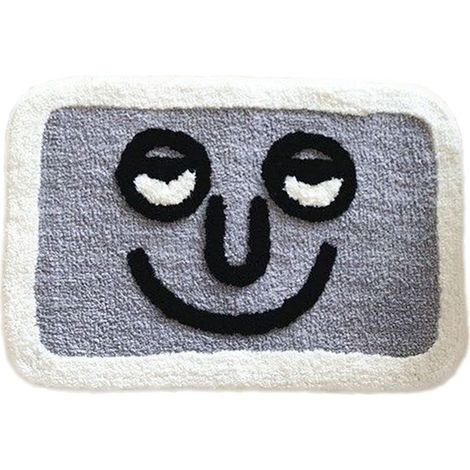 Tapis de sol absorbant d'intérieur antidérapant pour maison salle de bain WC motif mignon visage souriant gris 40x60 cm (1/5)