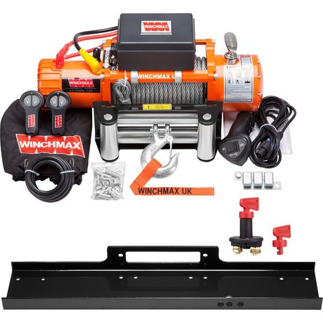 13,500lb (6,123kg) Original Orange 12v Electric Winch. 26m x 9.5mm Steel Rope, Mounting Plate, Battery Isolator.