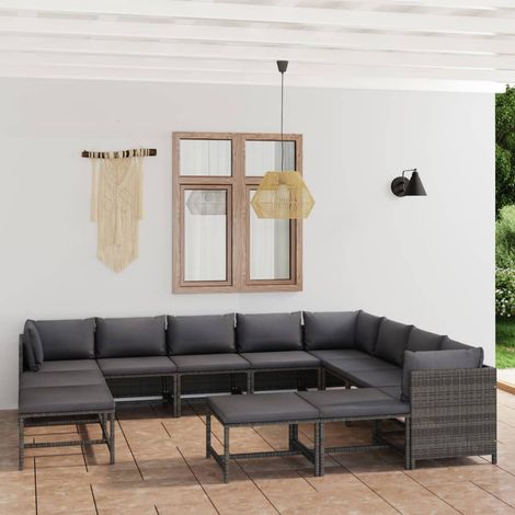 Salon de jardin 12 pcs Contemporain, Ensemble repas de jardin, avec coussins Résine tressée Gris OIB6102E (1/5)