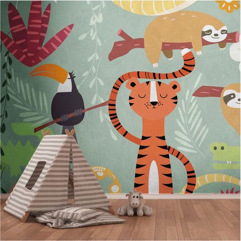 Sfondo fotografico Profhome 383031 Carta da parati TNT goffrata a caldo liscia per bambini opaca arancione verde giallo rosso 3,71 m x 2,8 m (1/4)