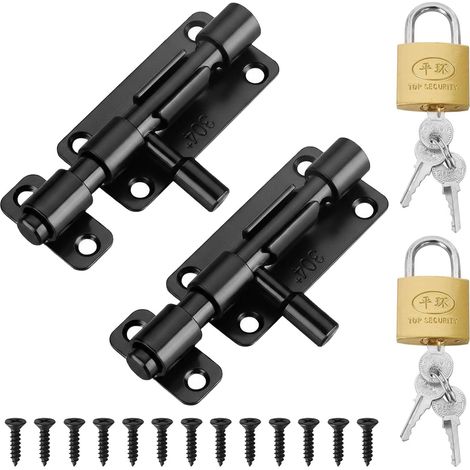 Verrou Porte - Verrou Portail En Acier Inoxydable 304 - Pour Porte Bois Métal Extérieur - 2 Pièces Avec 2 Cadenas 250 Kg Résistance - Kit Complet 12 Vis 6 Clés