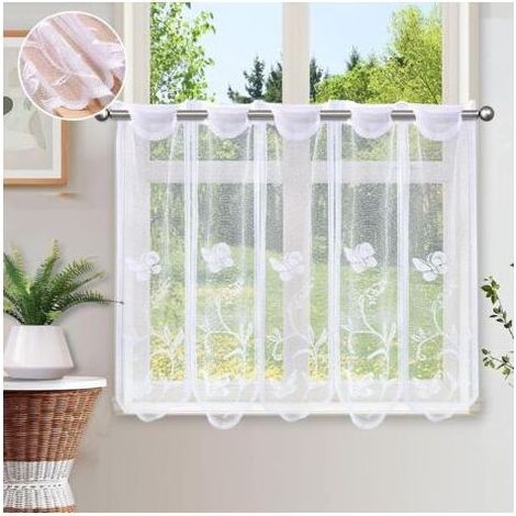 Rideaux de cuisine semi-transparents 60 x 74 cm avec œillets pour petites fenêtres, tringle à rideau non incluse,chambre, cuisine, bistrot