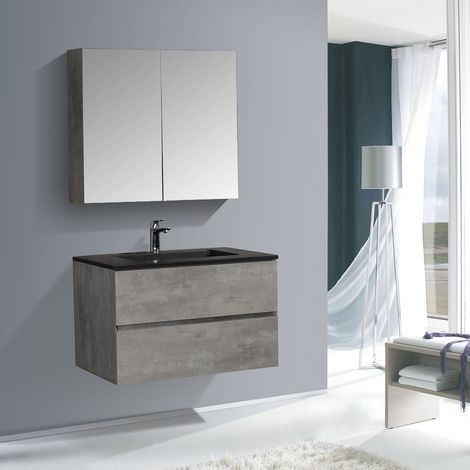 BERNSTEIN - Ensemble pour salle de bain EDGE 850 - dans différentes couleurs - armoire de toilette et colonne en option Sans miroir, Sans colonne latérale, Béton, Noir mat