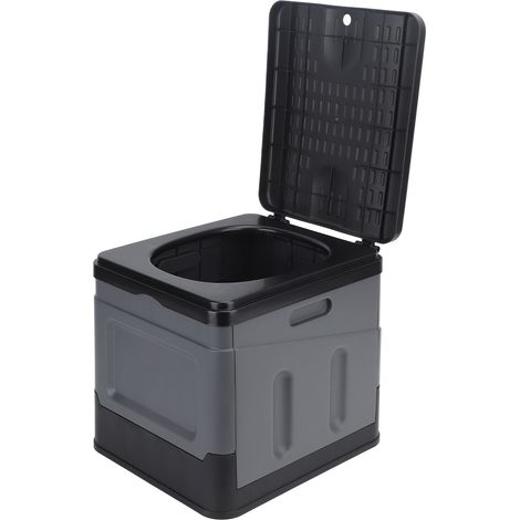 Toilettes pliables portables pour le camping, pot de voyage portable avec couvercle, idéales pour les voyages en voiture, en camping ou en randonnée (noir et gris). (1/5)