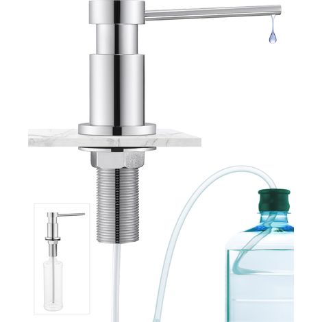 Küchenseifenspender mit 300-ml-Behälter + 1,5 m Silikon-Verlängerungsschlauch – Seifenspender für die Unterbau-Küchenspüle – Chrom