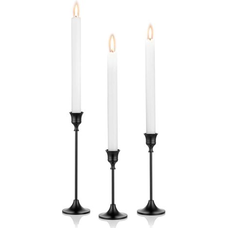 Lot de 3 bougeoirs coniques en métal – Finition noir mat – Décoration élégante (1/4)