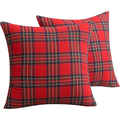 pcs Christmas Tartan Plaid Cushion Cover Xmas Throw Pillowcase Bed Sofa Home Decor (1/4)