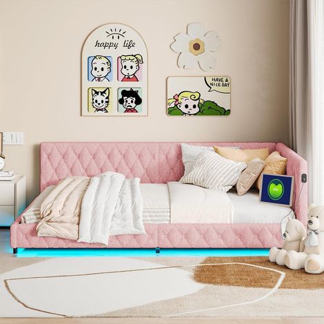 Schlafsofa 140x200 cm ausziehbar, 2-Sitzer Samt, mit Lattenrost, Rosa (1/5)