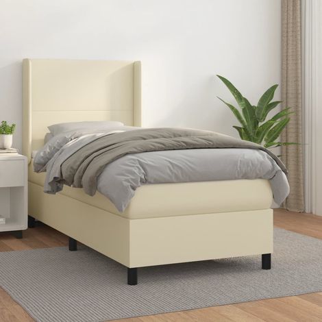 Cama box spring con colchón cuero sintético crema 80x200 cm