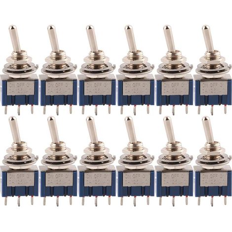 12 Pièce Mini Interrupteur à Bascule, AC 125V 6A ON-OFF-ON 3 Broches 3 Position SPDT Interrupteur a Bascule Autobloquant pour Pièces D'auto Bleu (1/5)