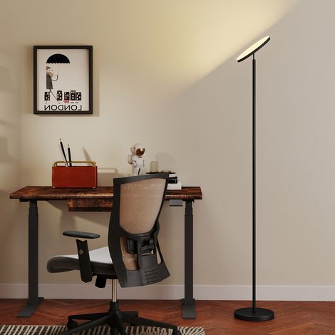 Lampadaire RGB à éclairage indirect, lampe à intensité variable avec télécommande et commande tactile, tête rotative à 350°, noir (1/5)