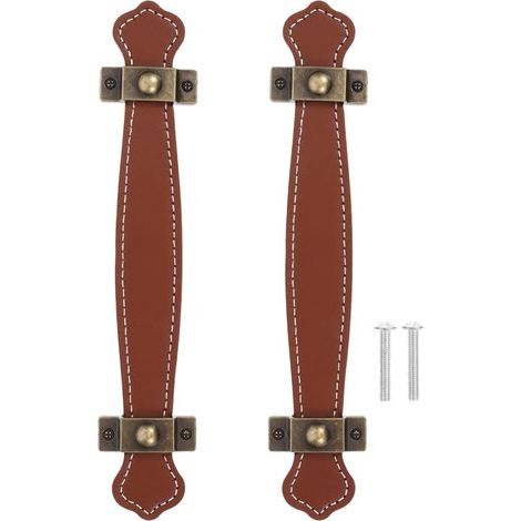 PoignéE En Cuir Pu Vintage Pour Meuble, Porte, Tiroir, Armoire, Valise - Lot De 2, Alliage De Zinc, Longueur 19 Cm, éCartement Des Trous 128 Mm, Couleur Marron (1/5)