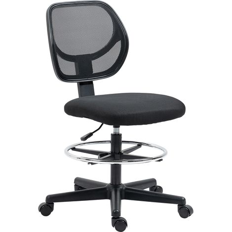 Chaise de bureau haute ergonomique en filet noir, hauteur ajustable 50-70 cm, pivotante 360° avec repose-pieds intégré (1/5)