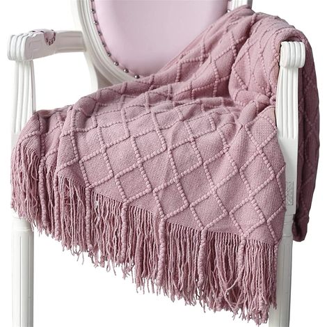 Couverture Coton Tricot Pompon de Couverture Jeté de Canapé Couvre Lit Blanket Sofa Fauteuil Décoration Couverture à Tricoter Couverture de Voyage, Rose (1/5)
