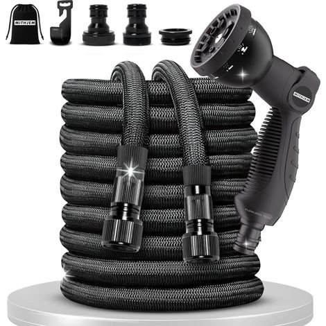 Tuyau d'arrosage Jardin 7,5 m – Polyester 3750D Haute Densité et Connecteurs Métallisés Universels 1/2", 3/4" – Tuyau d'arrosage Extensible Enroulable – Garden Hose (1/5)