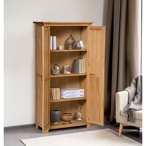 Hallowood Furniture Waverly Light Oak Cupboard with Shelves, Tall Wooden Solid Oak Cupboard with 2 Doors, Storage Cabinet for Home, Office, Kitchen, or Bedroom (1/5)