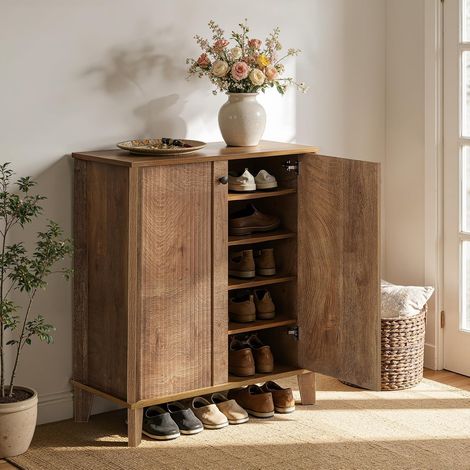Tribesigns Armoire à chaussures 2 portes 80x38x95cm, Étagère à chaussures autoportante 5 niveaux avec étagères réglables, Meuble à chaussures anti-poussière pour l'entrée, le couloir et le salon, Brun (1/5)