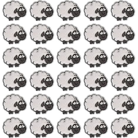 Lot de 30 pièces écussons en tissu brodés à repasser ou à coudre, forme mouton, appliques pour veste, gilet, chapeau et sac. (1/5)