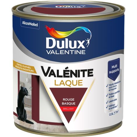 Dulux Valentine Peinture Laque Valénite Intérieur et Extérieur Multi-supports - Finition parfaite et lisse, Haute Résistance - Brillant Rouge Basque 0,5 L