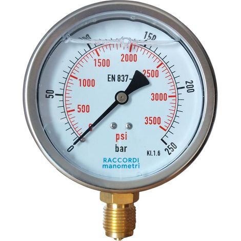 Manometro inferiore MG1-100 250 bar filettatura 1/2" (1/4)