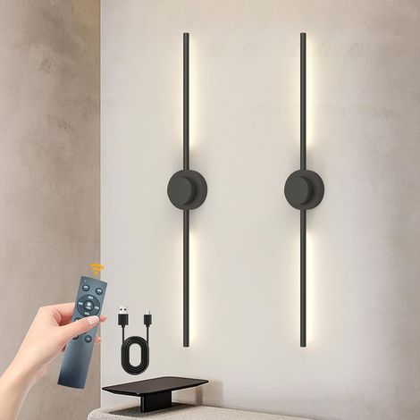 Battery Operated Wall Lights Indoor 100 CM, Rechargeable LED Wall Sconce Lights Dimmable 3 Colors with Remote, Wireless Wall Sconces Set of 2 for Living Room, Bedroom, Hallway, 5000mAh, Black (1/5)