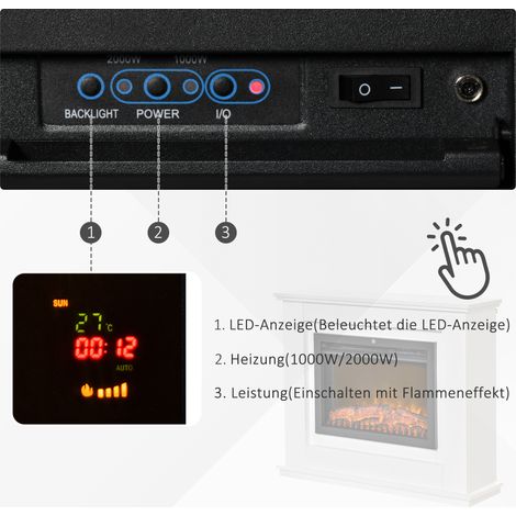 Cheminée électrique autoportante avec chauffage, fonction d'allumage adaptatif, télécommande, minuterie et protection contre la surchauffe. (1/4)