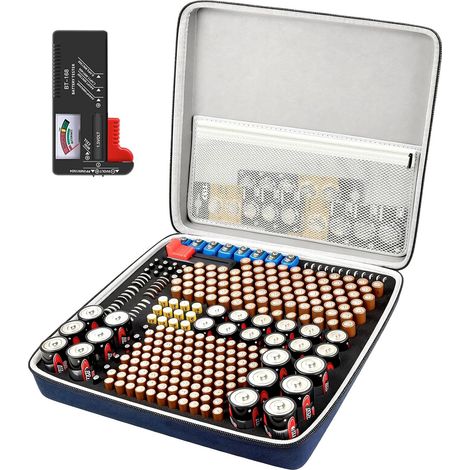 Organiseur de piles pour 300+ AA AAA C D 9 V 3 V avec testeur (XL) Convient pour AA, AAA, C, D, 9 V et 3 V au lithium boîte uniquement, piles non incluses (1/5)
