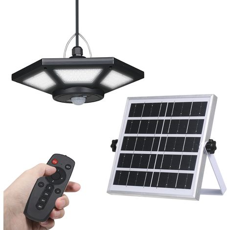Decdeal Lampe Solaire LED Extérieur/Intérieur Suspendue 180 LEDs,avec Détecteur de Mouvement - 5 Modes,4 Niveaux de Luminosité, Minuterie (2H/4H/6H),4000K-6000K - 1000 Lumens - Batterie 4400mAh - IP65
