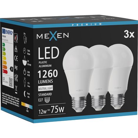 Mexen Nova 3x Ampoule LED E27, A60, 12W, Neutre - 4000K, 1260 lm - L100-E27-1240-01x03 (1/3)