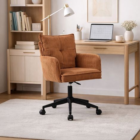 Chaise de bureau pivotante en velours côtelé terracotta - MOLKA (1/5)
