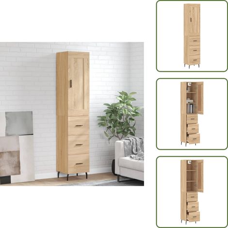 Schrank - vidaXL Highboard Sonoma-Eiche 34,5x34x180 cm Holzwerkstoff - Stauraum (1/5)