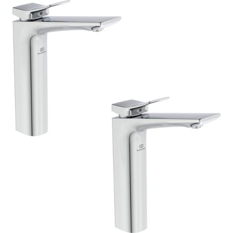 Lot de deux mitigeurs lavabo IDEAL STANDARD Conca réhaussé sans tirette sans vidage chrome