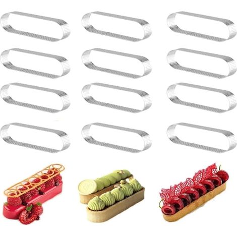 Lot de 12 moules ovales pour tartelettes, dessert français, mousse, fruits, gâteaux, anneau pour, quiche, moule en acier inoxydable pour, mousse, anneau (1/5)