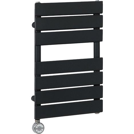 Milano Lustro Electric Black Flat Panel Heated Towel Rail Radiator with Thermostatic Heating Element - 600mm x 400mm (1/4)