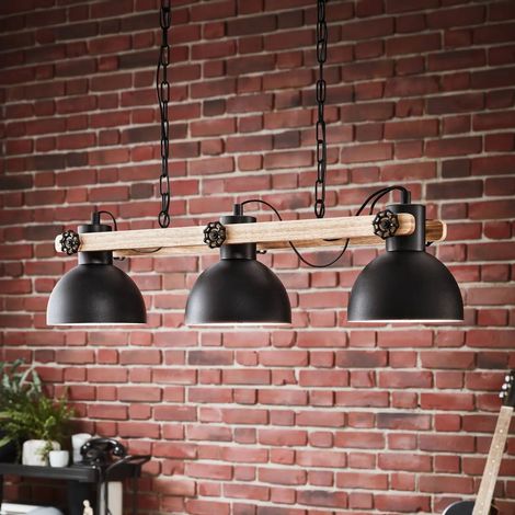 [GEBRAUCHT] B-Ware Eglo Hängelampe Lubenham Pendelleuchte Lampe Schwarz Holz Hell Länge 90 Cm 3 Flg
