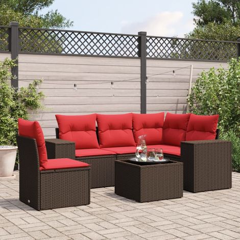 vidaXL Ensemble de canapé de jardin 6 pcs avec coussins marron résine tressée (1/5)