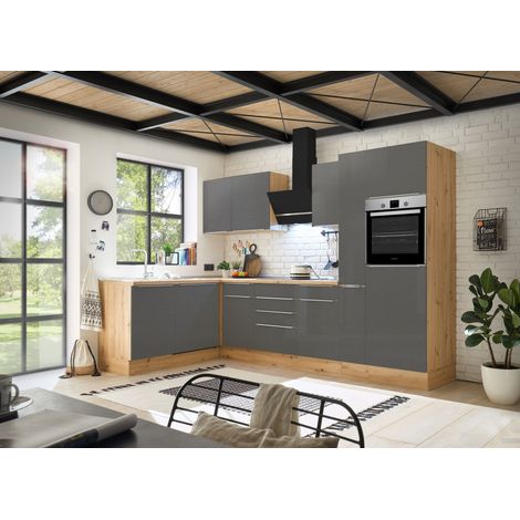 Cucina Cucinino Cucina ad Angolo Marleen Premium 310 cm Rovere Artisan Grigio Respecta (1/5)