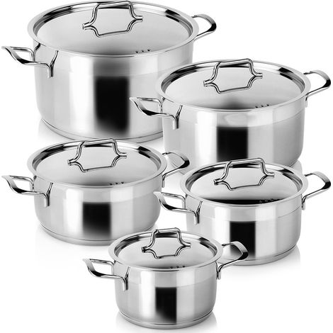 SET DI PATATE IN ACCIAIO INOX CON COPERCHI PER PIANO COTTURA A INDUZIONE A GAS, 10 PEZZI (1/5)
