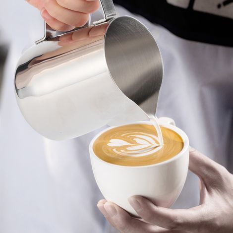 Pichet à lait décoratif en acier inoxydable pour mousser le lait, café latte, tasse à café, usage domestique ou professionnel, 600 ml (1/5)
