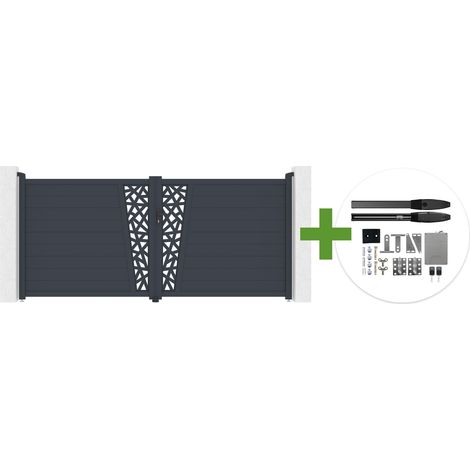 Puerta Batiente 3,5 m CERVINA RUIVO Alt. 160 cm Aluminio Gris + Motor HICKER B200 (1/5)