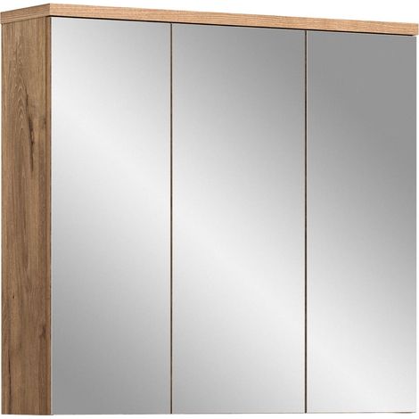 Grado Spiegelschrank Bad 3 Türen matt grau,Eiche dekor.