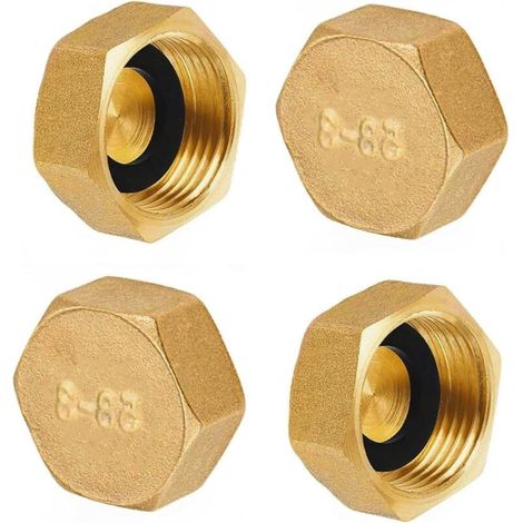 4 Pièces Bouchon Laiton Brut, 1 Pouce Bouchon Laiton Femelle, Capuchons Filetés Hexagonaux en Laiton, Bouchons en Laiton, avec Rondelles de Support de Tuyau, pour le Chauffage et L'eau Potable (1/5)