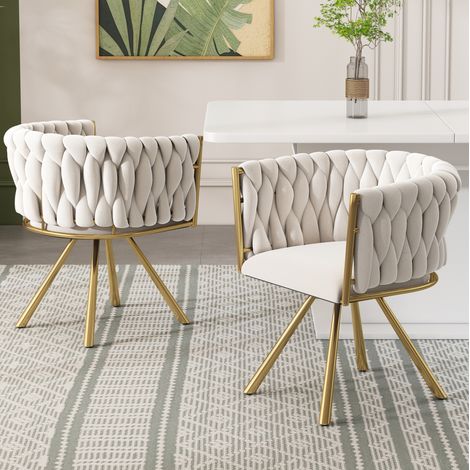 Chaise de salle à manger pivotante 360° en velours beige et doré, lot de 2 HAVRYA (1/5)