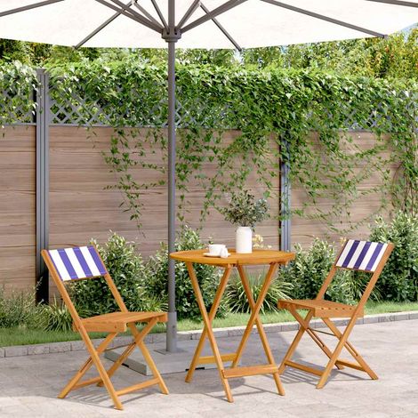 3-tlg. Bistro-Set Blau und Weiß Stoff und Massivholz