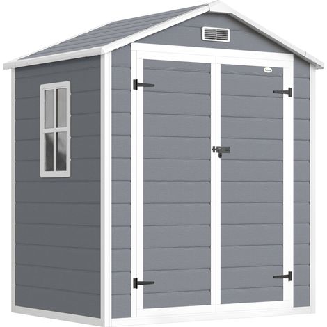 Casetta da giardino ripostiglio porta attrezzi 183 x 134 x 210 cm grande capacità ventilazione moderna ed essenziale in PP grigio 210004361