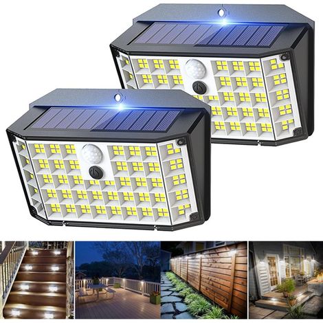 Lampe solaire extérieure – Lot de 2 – 2000LM avec détecteur de mouvement – IP65 étanche – Éclairage grand angle 270° pour jardin et garage (1/5)