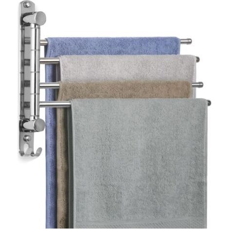 Porte-serviettes mural pivotant 180° en acier inoxydable SUS304 – 4 bras – Longueur 35 cm – Économie d'espace pour salle de bain et cuisine (1/5)